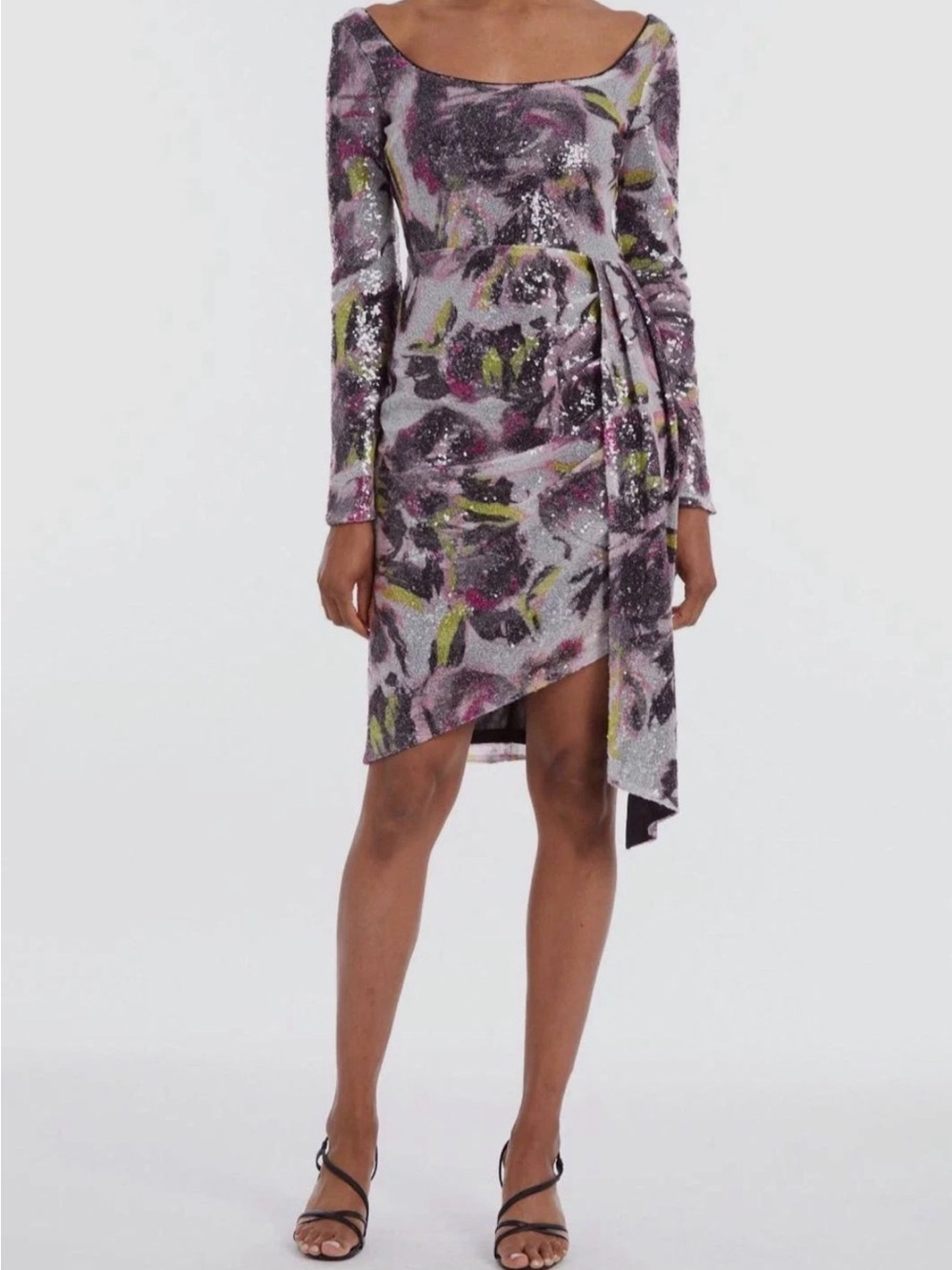 One33 Social Sequin Floral Asymmetric Cocktail Dress - Pink Multi 10